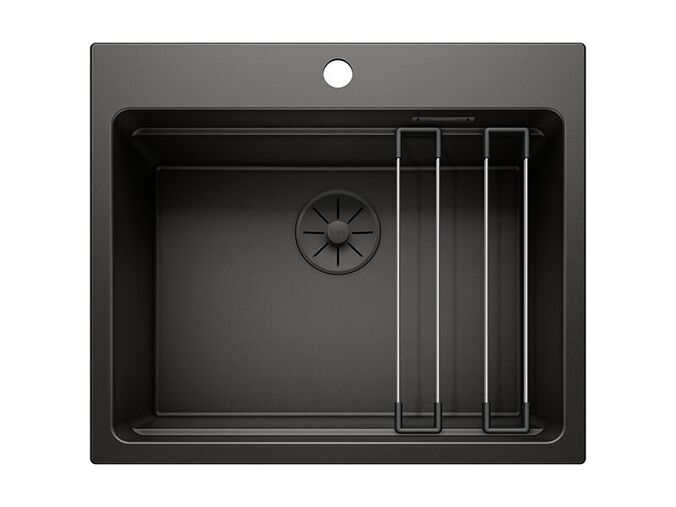 Blanco Etagon 6 Silgranitový dřez, 600x510 mm, s ovládáním odtoku a s pojezdy, Black Edition, černá