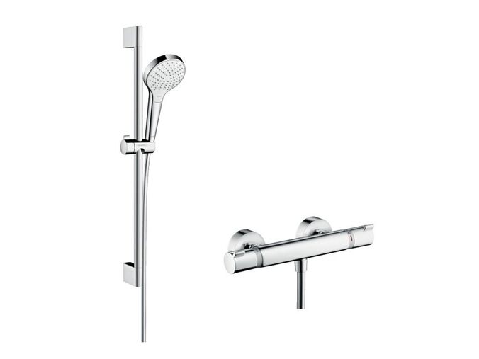 Hansgrohe Croma S Sprchový set Vario s termostatem, 3 proudy, sprchová tyč 650 mm, bílá/chrom