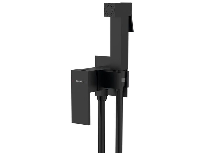 Sapho CUBEMIX podomítková bidetová baterie se Stop sprškou, hranatá, černá mat