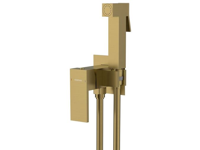 Sapho CUBEMIX podomítková bidetová baterie se Stop sprškou, hranatá, zlato mat