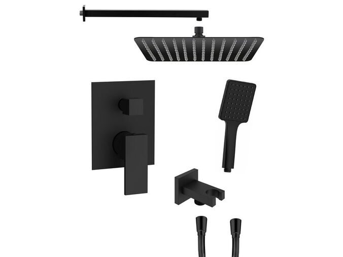 Sapho CUBEMIX podomítkový sprchový set s pákovou baterií, 2 výstupy, vyústění, černá mat