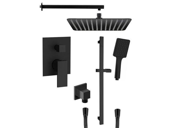 Sapho CUBEMIX podomítkový sprchový set s pákovou baterií, 2 výstupy, posuvný držák sprchy, černá mat