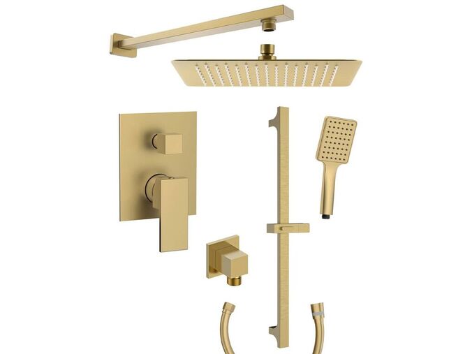 Sapho CUBEMIX podomítkový sprchový set s pákovou baterií, 2 výstupy, posuvný držák sprchy, zlato mat