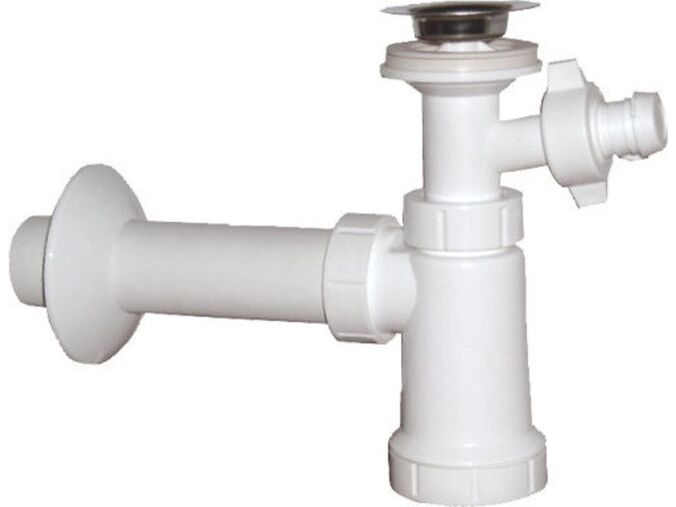 Sapho Umyvadlový sifon s odbočkou, nerez výpust, zátka s uchem odpad 40 mm , bílá