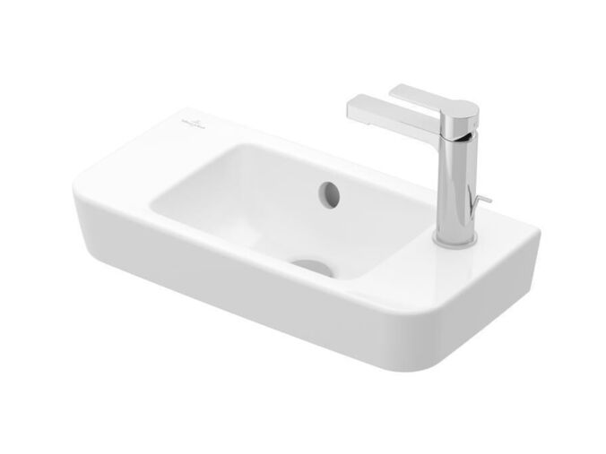 Villeroy & Boch O.novo Umývátko Compact 500x250 mm, s přepadem, 1 otvor pro baterii vpravo, CeramicPlus, alpská bílá