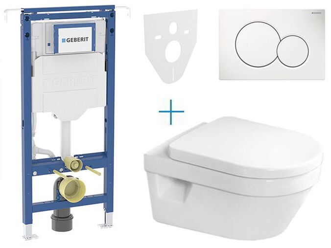 Geberit Duofix Special - sada pro závěsné WC 111.355.00.5 AZ + klozet a sedátko se softclose Villeroy & Boch Architectura + tlačítko Sigma01, alpská bílá