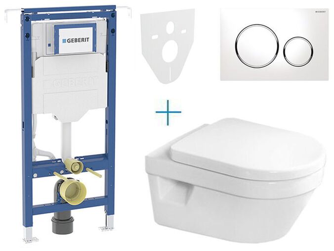 Geberit Duofix Special - sada pro závěsné WC 111.355.00.5 AZ + klozet a sedátko se softclose Villeroy & Boch Architectura + tlačítko Sigma20, bílá/chrom lesk