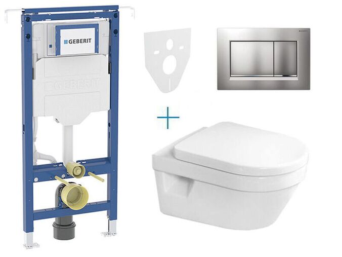 Geberit + Villeroy & Boch Set předstěnové instalace Duofix Special + klozet a sedátko se softclose Villeroy & Boch Architectura + tlačítko Sigma30, chrom mat easy-to-clean/chrom lesk