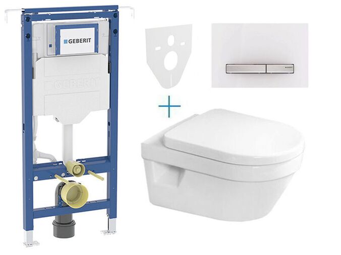 Geberit Duofix Special - sada pro závěsné WC 111.355.00.5 AZ + klozet a sedátko se softclose Villeroy & Boch Architectura + tlačítko Sigma50, alpská bílá/hliník kartáčovaný