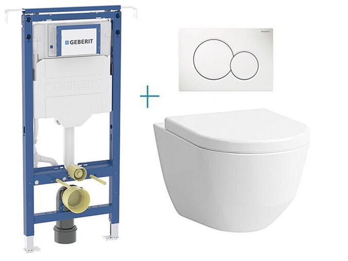 Geberit Duofix Special - sada pro závěsné WC 111.355.00.5 BY + rimless klozet a sedátko Laufen Pro + tlačítko Sigma01, bílá