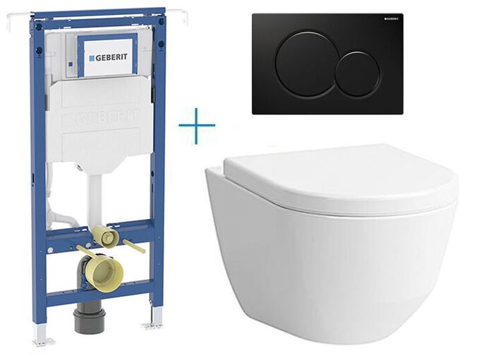Geberit Duofix Special - sada pro závěsné WC 111.355.00.5 BY + rimless klozet a sedátko Laufen Pro + tlačítko Sigma01, černá