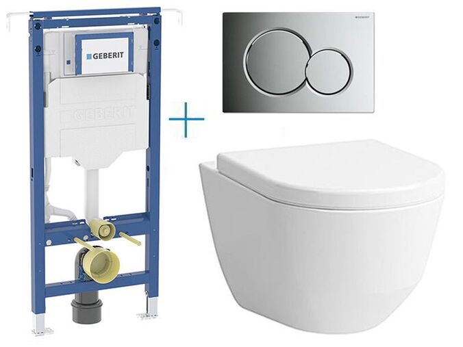 Geberit Duofix Special - sada pro závěsné WC 111.355.00.5 BY + rimless klozet a sedátko Laufen Pro + tlačítko Sigma01, lakovaný chrom mat easy-to-clean