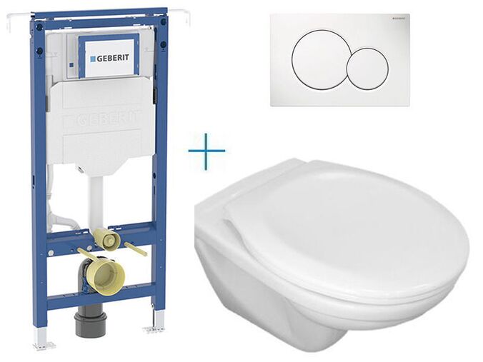 Geberit Duofix Special - sada pro závěsné WC111.355.00.5 CW + klozet Jika Euroline a sedátko Jika Zeta + tlačítko Sigma01, alpská bílá