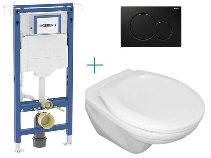Geberit Duofix Special - sada pro závěsné WC 111.355.00.5 CW + klozet Jika Euroline a sedátko Jika Zeta + tlačítko Sigma01, černá