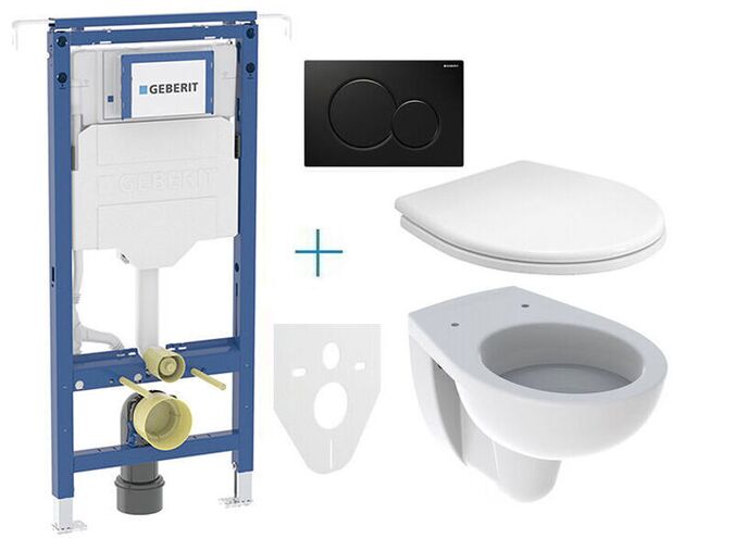 Geberit + Kolo Geberit Duofix - sada pro závěsné WC 111.355.00.5 EV + klozet a sedátko Kolo Rekord + tlačítko Sigma01, černá