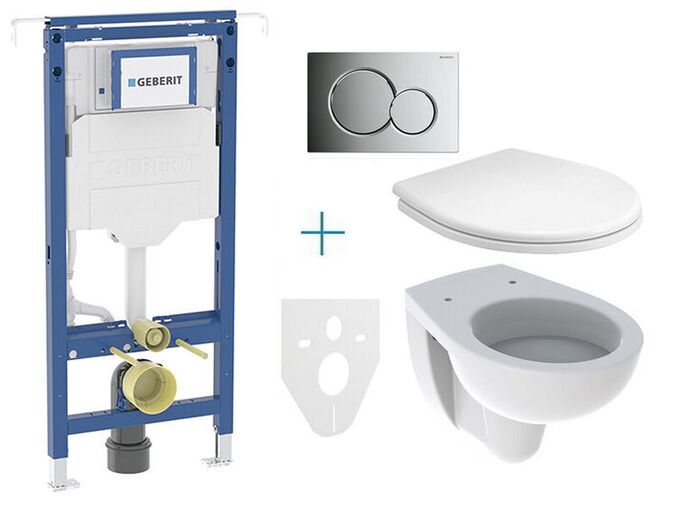 Geberit Duofix Special - sada pro závěsné WC 111.355.00.5 EV + klozet a sedátko Kolo Rekord + tlačítko Sigma01, lakovaný chrom mat easy-to-clean