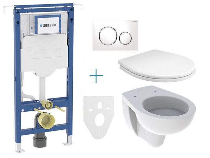Geberit Duofix Special - sada pro závěsné WC 111.355.00.5 EV + klozet a sedátko Kolo Rekord + tlačítko Sigma20, bílá/chrom lesk