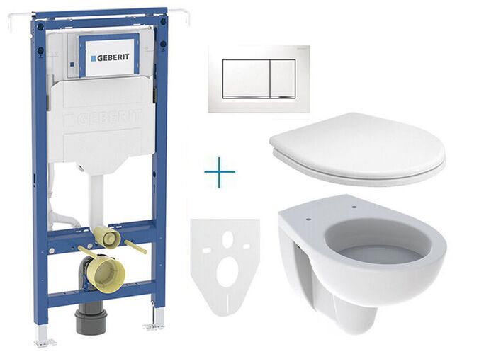 Geberit Duofix Special - sada pro závěsné WC 111.355.00.5 EV + klozet a sedátko Kolo Rekord + tlačítko Sigma30, bílá/chrom lesk