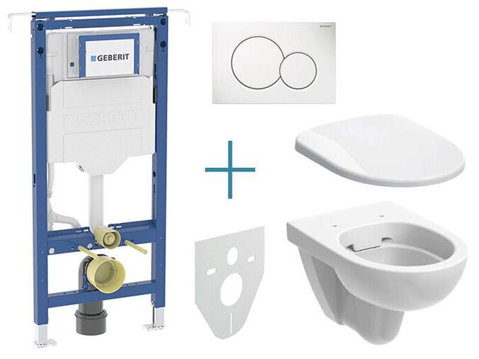 Geberit Geberit Duofix - sada pro závěsné WC 111.355.00.5 IA + rimfree klozet a sedátko Selnova + tlačítko Sigma01, alpská bílá