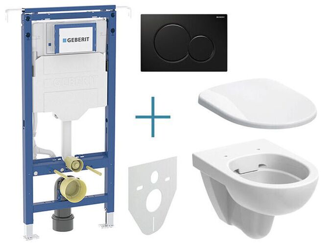 Geberit Geberit Duofix - sada pro závěsné WC 111.355.00.5 IA + rimfree klozet a sedátko Selnova + tlačítko Sigma01, černá