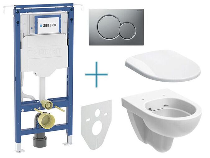 Geberit Geberit Duofix - sada pro závěsné WC 111.355.00.5 IA + rimfree klozet a sedátko Selnova + tlačítko Sigma01, lakovaný chrom mat easy-to-clean