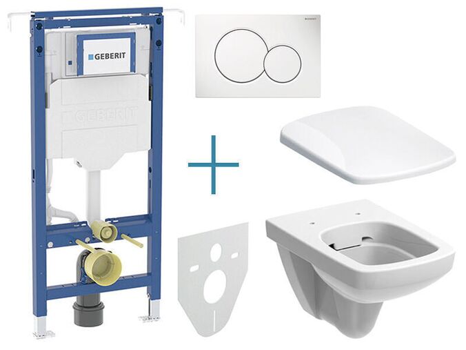 Geberit Geberit Duofix - sada pro závěsné WC 111.355.00.5 JX + rimfree klozet a sedátko Selnova Square + tlačítko Sigma01, alpská bílá