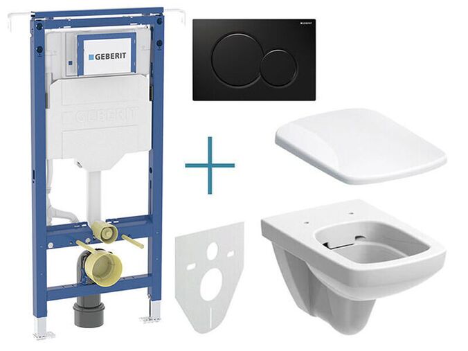 Geberit Geberit Duofix - sada pro závěsné WC 111.355.00.5 JX + rimfree klozet a sedátko Selnova Square + tlačítko Sigma01, černá