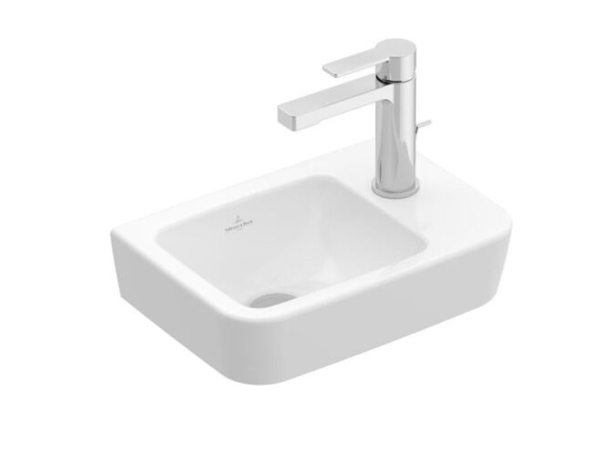 Villeroy & Boch O.novo Umývátko Compact 360x250 mm, bez přepadu, otvor pro baterii vpravo, AntiBac, CeramicPlus, alpská bílá