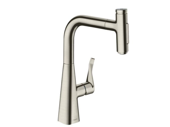 Hansgrohe Metris M71 Dřezová baterie M7117-H240 s výsuvnou sprškou, sBOX, vzhled nerezu