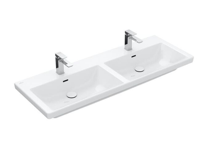 Villeroy & Boch Subway 3.0 Dvojumyvadlo nábytkové 1300x470 mm, s přepadem, otvory pro baterie, CeramicPlus, Stone White