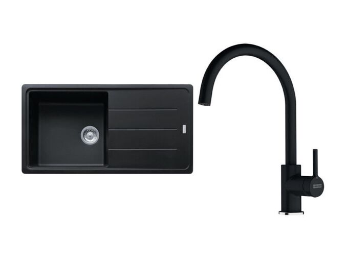 Franke Sety kuchyňský set G280O, granitový dřez 611 Onyx, černý + baterie FC 6018 Lina, Onyx, černá