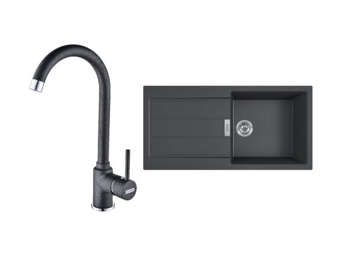 Franke Sety kuchyňský set T78, tectonitový dřez S2D 611-100 černý + baterie FP 9000, Onyx černá