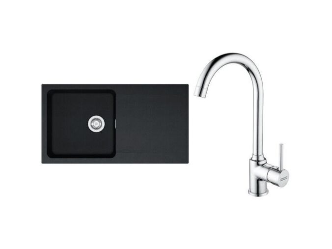 Franke Sety kuchyňský set T98, tectonitový dřez SID 611 černý + baterie FP 9000, chrom