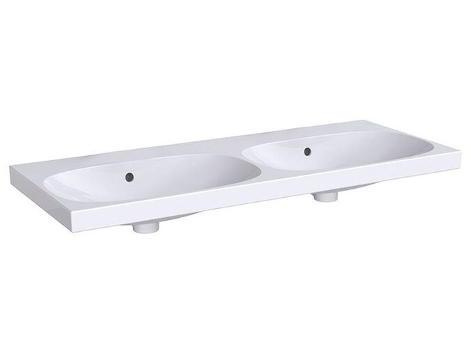 Geberit Acanto dvojité umyvadlo pro skříňku pod umyvadlo, jednoduché upevnění 120x48,2 cm, bez otvoru pro baterii, s přepadem, bílá