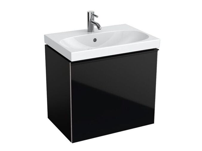 Geberit Acanto skříňka pod umyvadlo se zásuvkou a vnitřní zásuvkou 59,5x47,5x53,5 cm, lakovaný matný/černý, sklo lesklé/černé