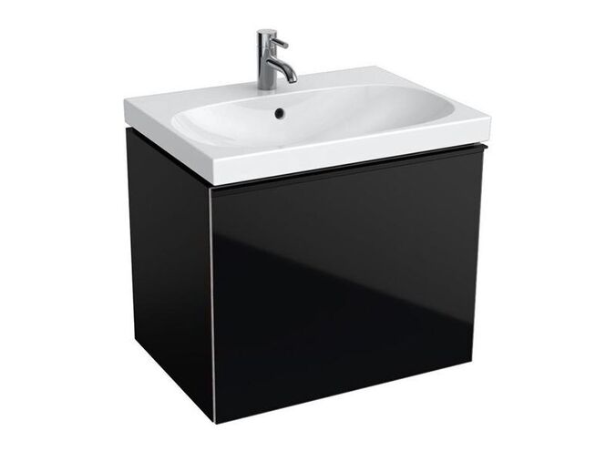 Geberit Acanto skříňka pod umyvadlo se zásuvkou a vnitřní zásuvkou 64x47,5x53,5 cm, lakovaný matný/černý, sklo lesklé/černé