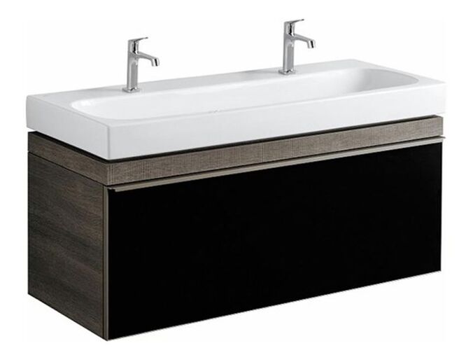 Geberit Citterio skříňka pod umyvadlo, se zásuvkou 118,4x50,4x55,4 cm, sklo lesklé/černé, melaminová dřevěná struktura/šedohnědý dub