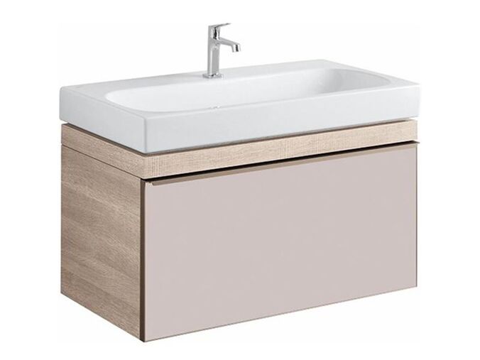 Geberit Citterio skříňka pod umyvadlo, se zásuvkou 88,4x50,4x55,4 cm, sklo lesklé/šedohnědá taupe, melaminová dřevěná struktura/béžový dub