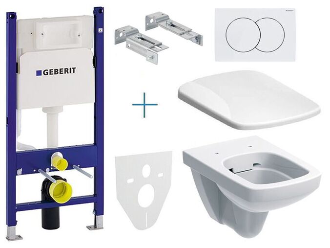 Geberit Duofix Delta - sada pro závěsné WC + rimfree klozet a sedátko Geberit Selnova Square + tlačítko Delta 01, bílá