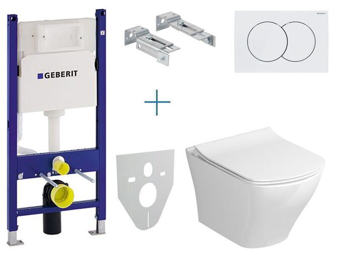 Geberit + Ravak Set předstěnové instalace Duofix Delta + RimOff klozet a sedátko se SoftClose Slim Ravak Classic + tlačítko Delta01, bílá
