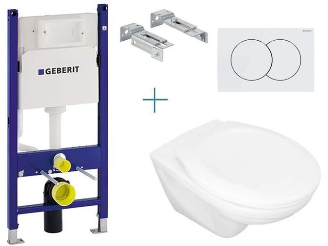 Geberit + Jika Set předstěnové instalace Duofix Delta + klozet Jika Euroline a sedátko Zeta + tlačítko Delta 01, bílá