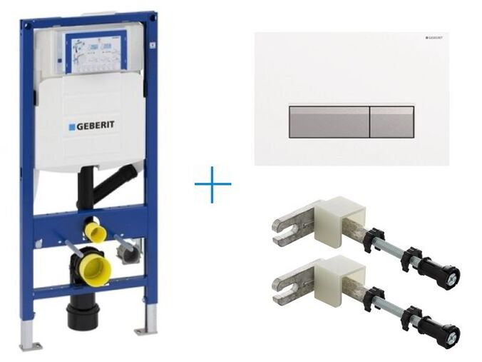 Výprodej vzorku - Geberit Duofix s připojením pro odsávání zápachu - sada pro závěsné WC 111.370.00.5 + stavební souprava pro předstěnovou montáž + tlačítko Sigma40, alpská bílá/kartáčovaný hliník