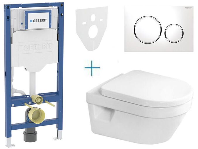 Geberit + Villeroy & Boch Set předstěnové instalace Duofix + klozet a sedátko se softclose Villeroy & Boch Architectura + tlačítko Sigma20, bílá/chrom lesk