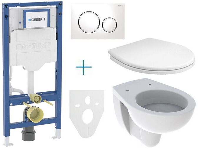 Geberit + Kolo Set předstěnové instalace Duofix + klozet a sedátko Kolo Rekord + tlačítko Sigma20, bílá/chrom lesk