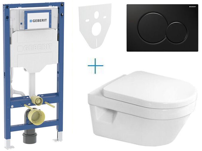 Geberit + Villeroy & Boch Set předstěnové instalace Duofix + klozet a sedátko se softclose Villeroy & Boch Architectura + tlačítko Sigma01, černá