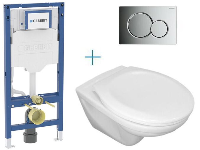 Geberit + Jika Set předstěnové instalace Duofix + klozet Jika Euroline a sedátko Zeta + tlačítko Sigma01, chrom mat easy-to-clean