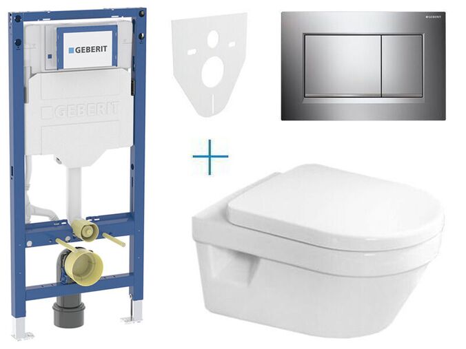 Geberit + Villeroy & Boch Set předstěnové instalace Duofix + klozet a sedátko se softclose Villeroy & Boch Architectura + tlačítko Sigma30, chrom lesk/mat/lesk