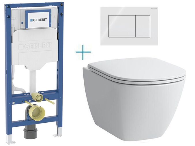 Geberit + Laufen Set předstěnové instalace Duofix + rimless klozet a sedátko se SoftClose Laufen Lua + tlačítko Sigma01 Square, bílá