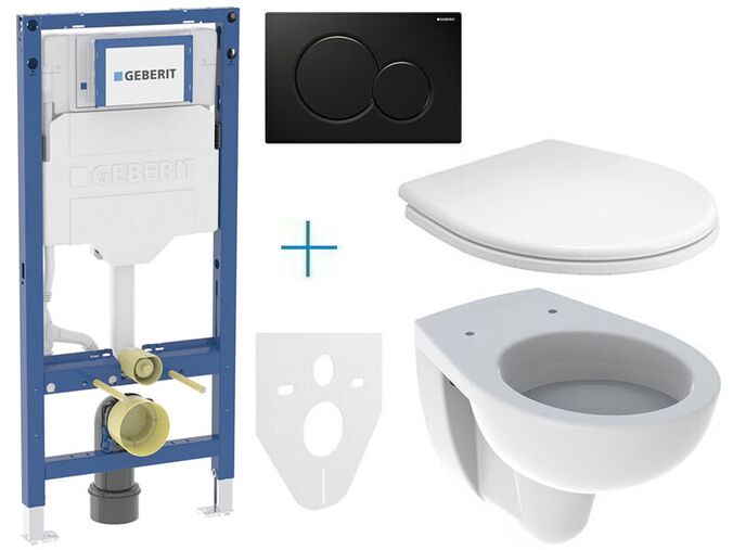 Geberit + Kolo Set předstěnové instalace Duofix + klozet a sedátko Kolo Rekord + tlačítko Sigma01, černá