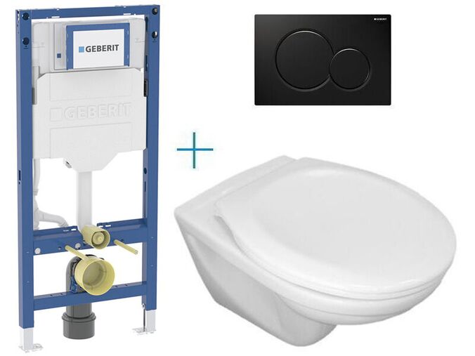 Geberit + Jika Set předstěnové instalace Duofix + klozet Jika Euroline a sedátko Zeta + tlačítko Sigma01, černá